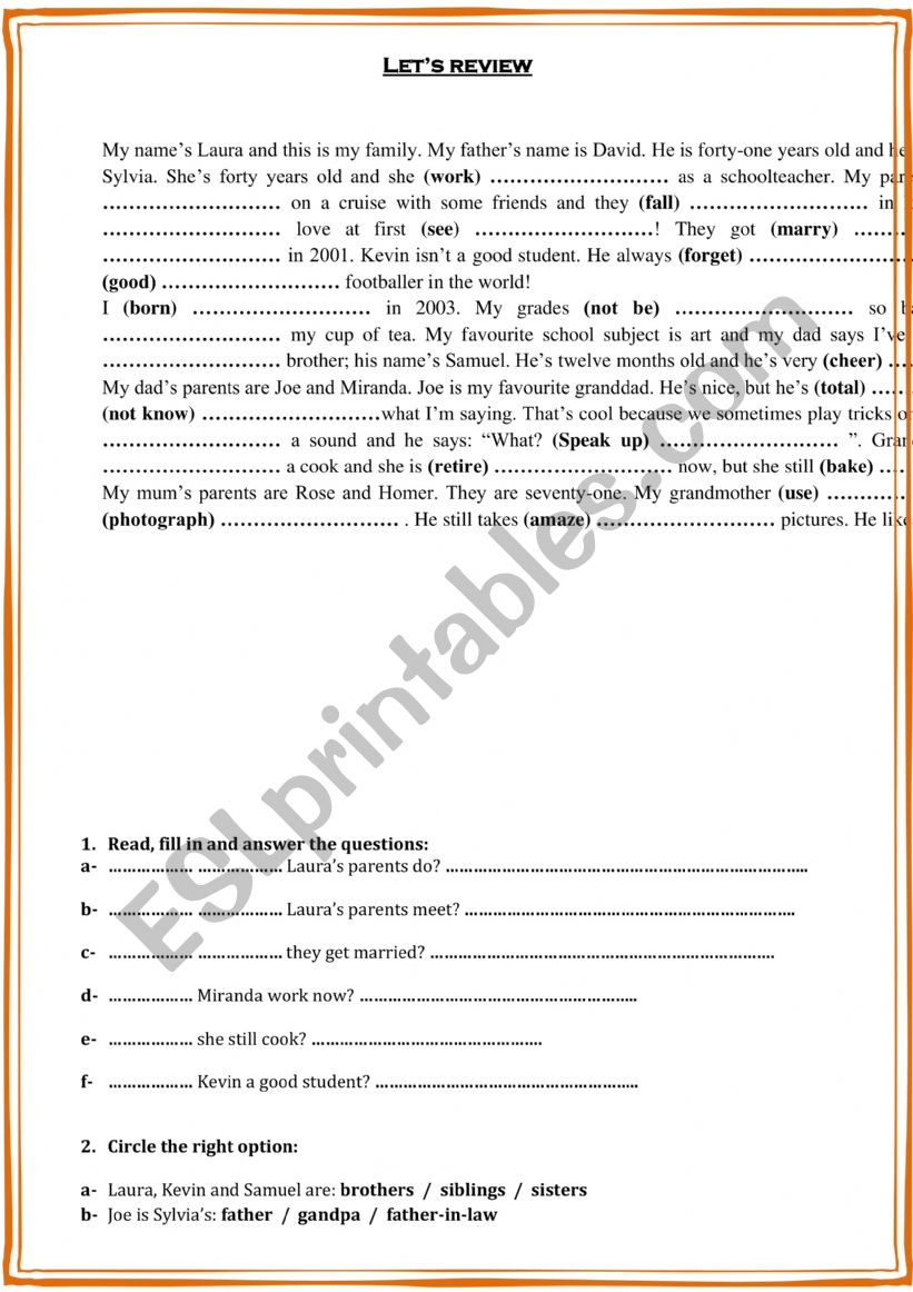 Let�s review worksheet