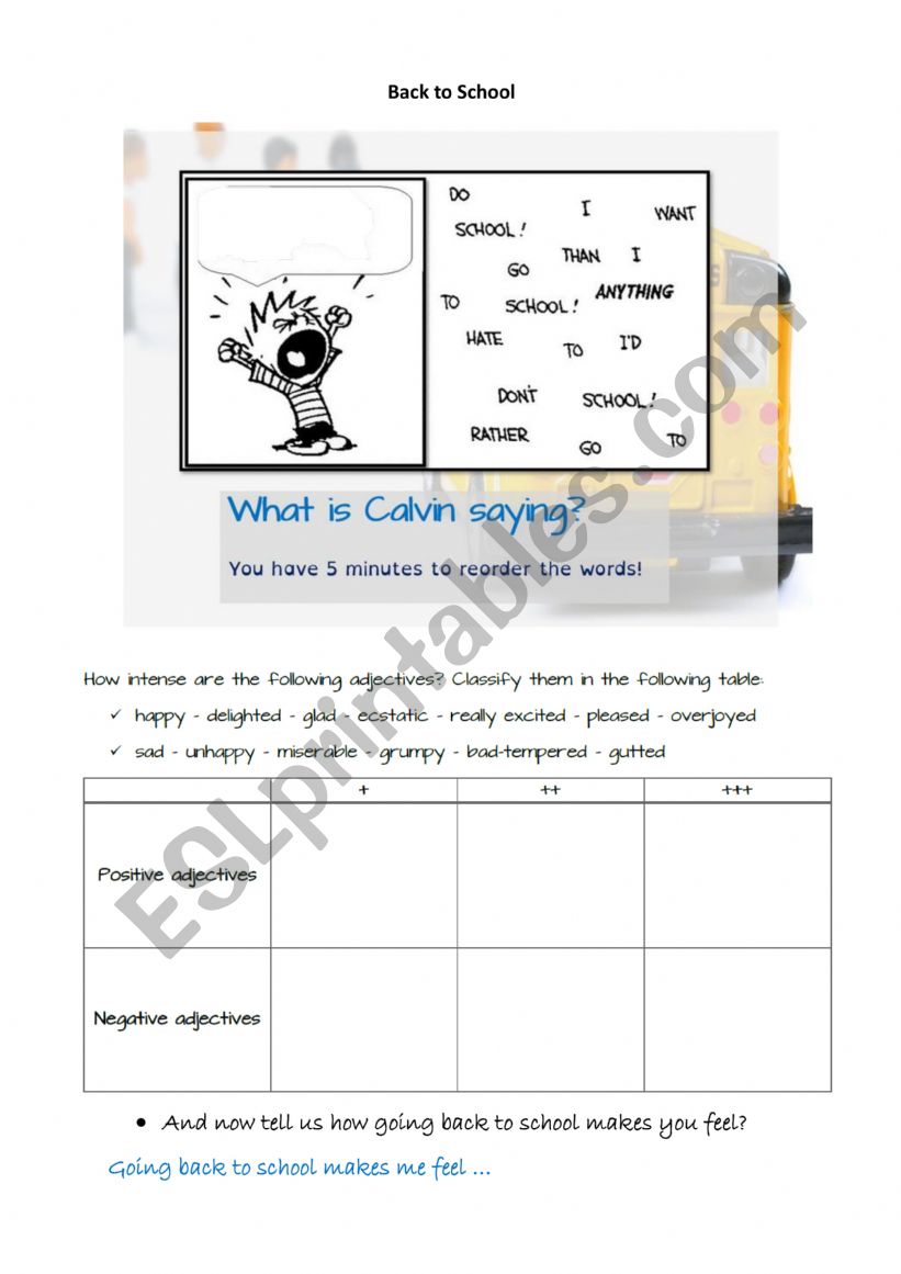 Back to School worksheet