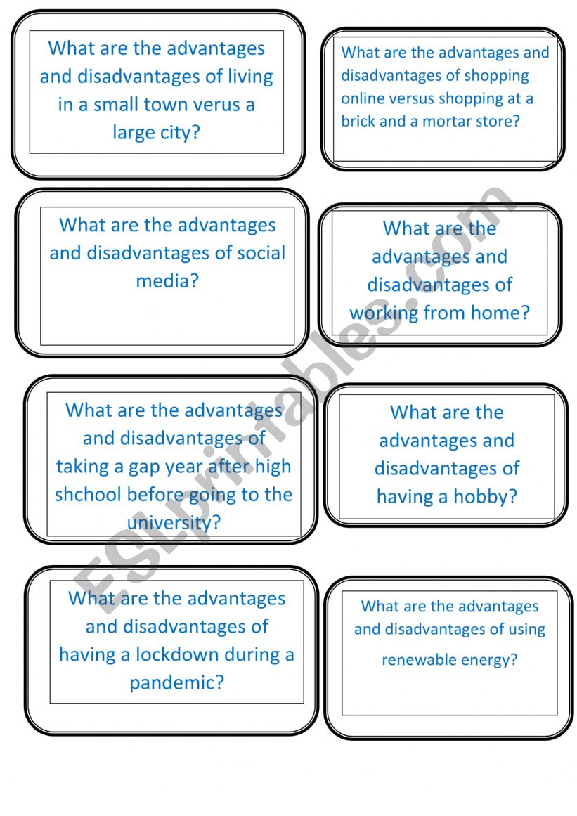 Advantanges and Disadvantages speaking cards