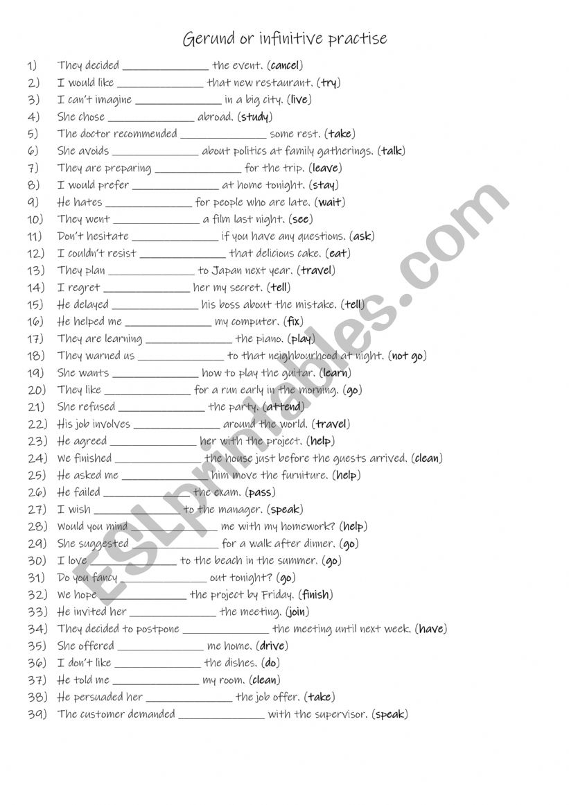 B1-B2 Gerund or infinitive practise