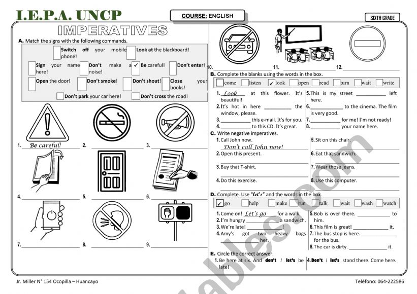 IMPERATIVES worksheet