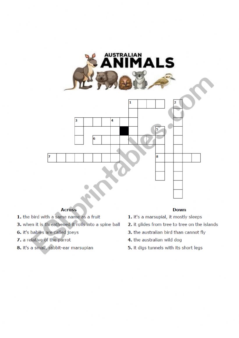 Animals in Australia Crossword