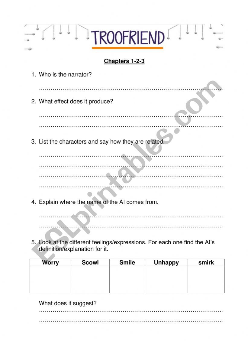 Troo Friend comprehension questions