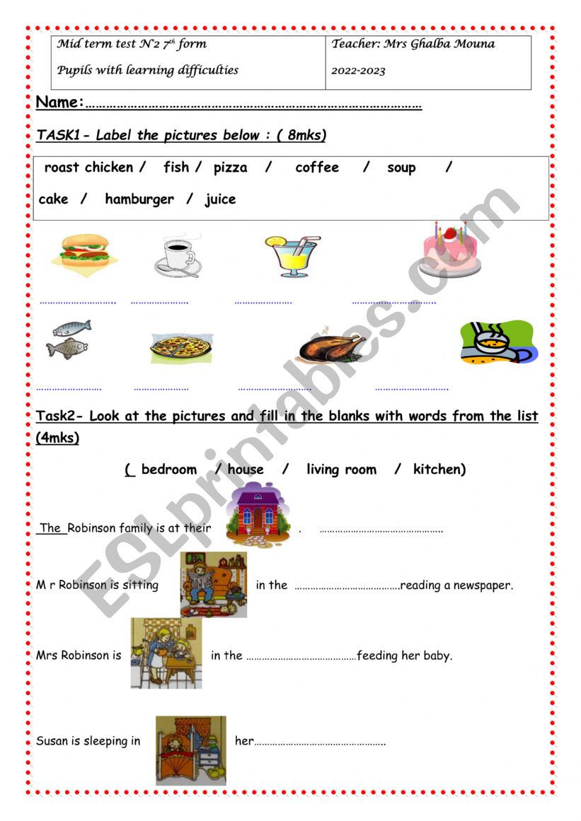 Mid term test 2 7th worksheet