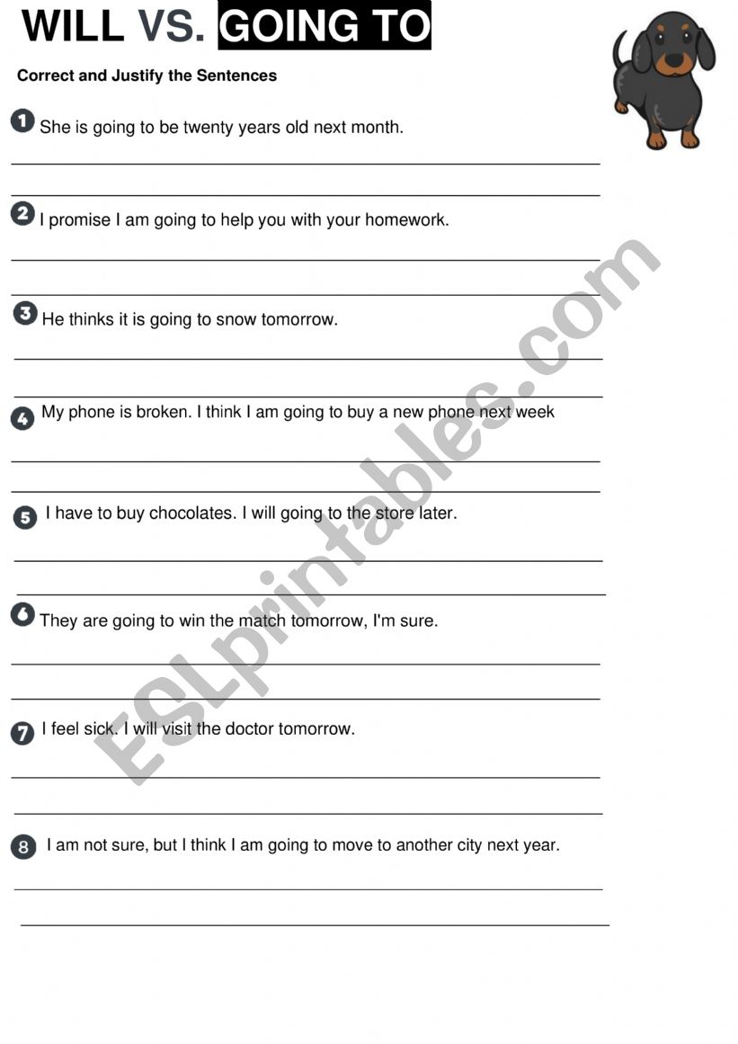 Will vs. Going to worksheet