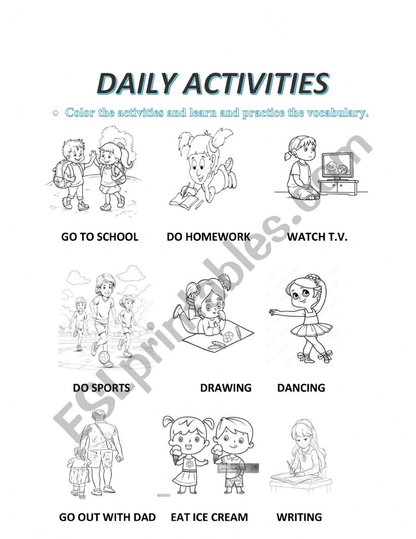 Daily activities worksheet