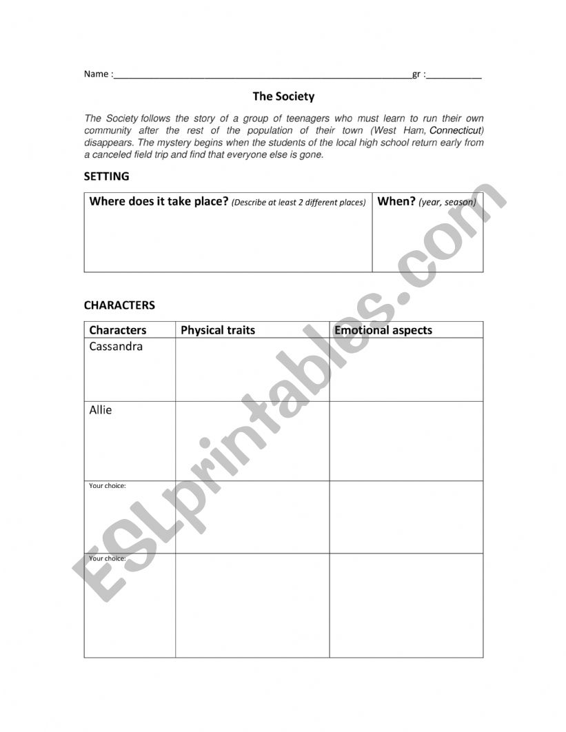 The Society  (1st episode)  worksheet