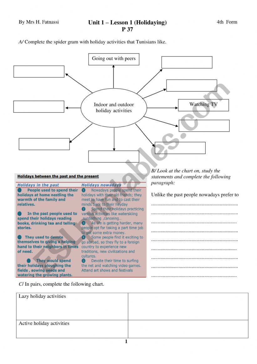 Lesson 1 Holidaying worksheet
