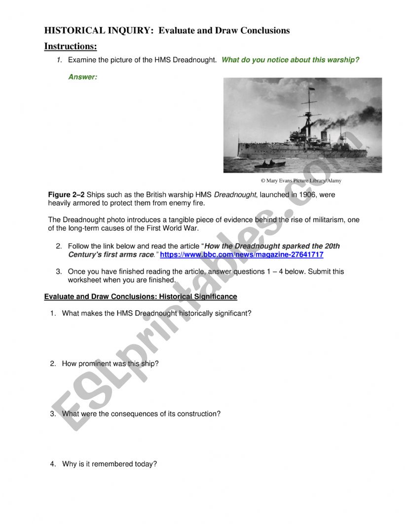 HMS Dreadnought worksheet