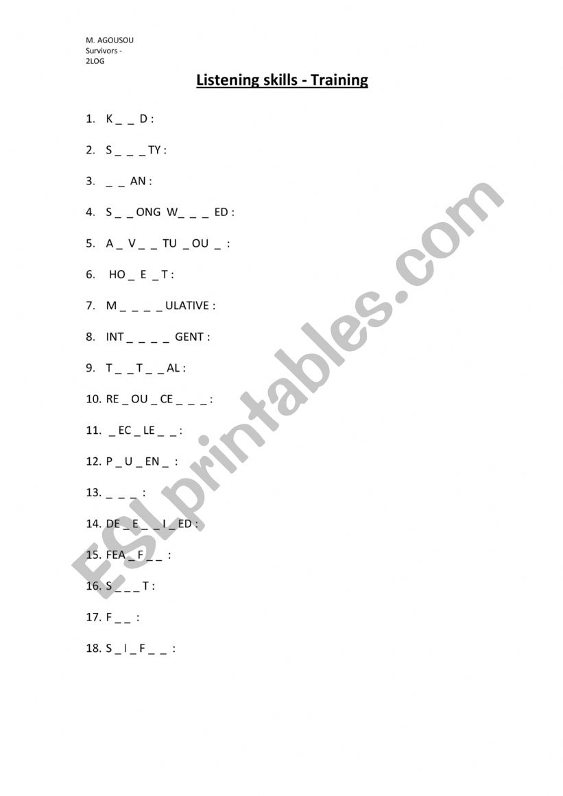 Vocabulary and adjectives  worksheet