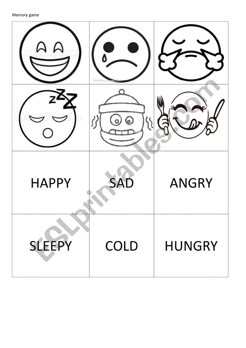 FEELINGS memory game and worksheet