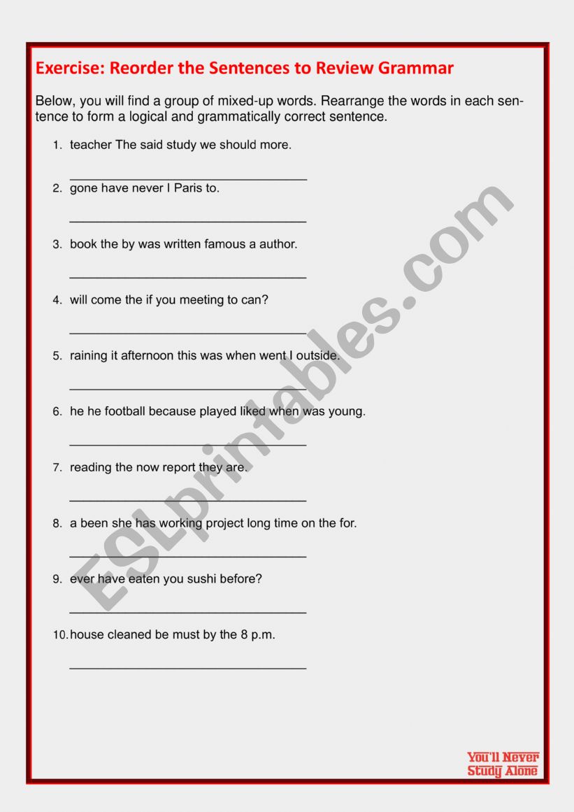 Grammar Review worksheet