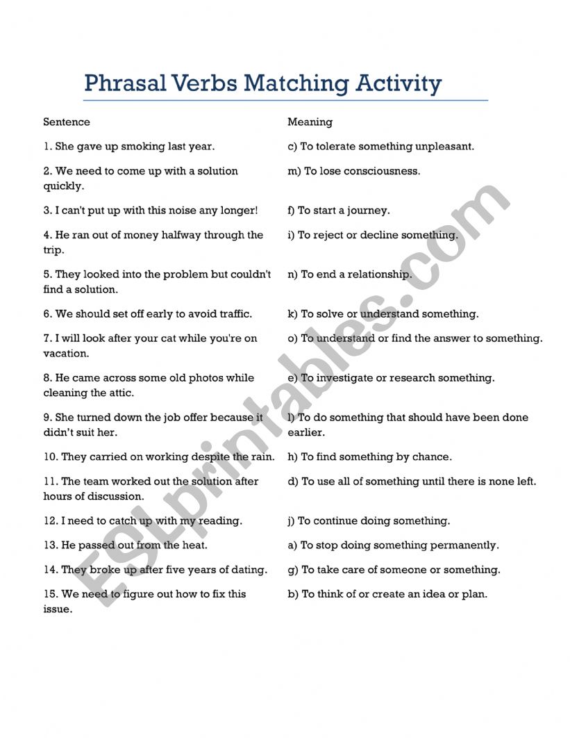 Phrasal verbs worksheet