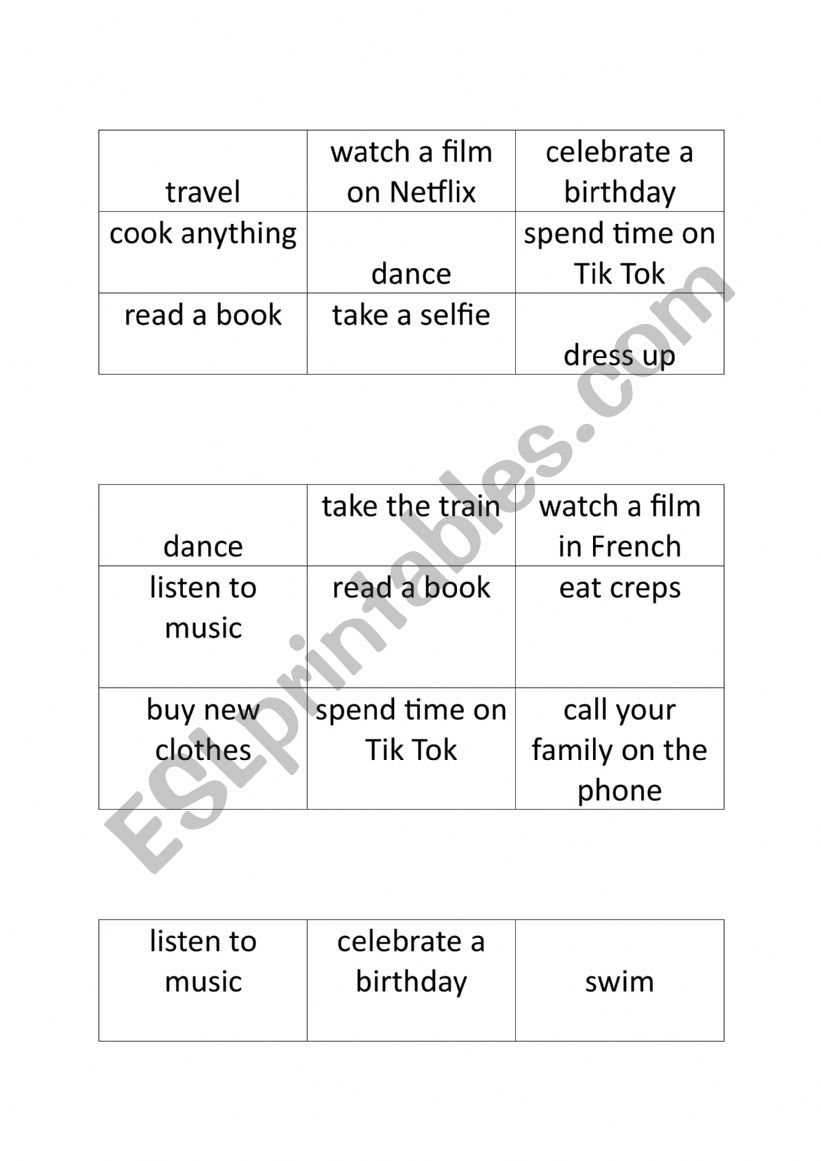 preterit tic tac toe worksheet