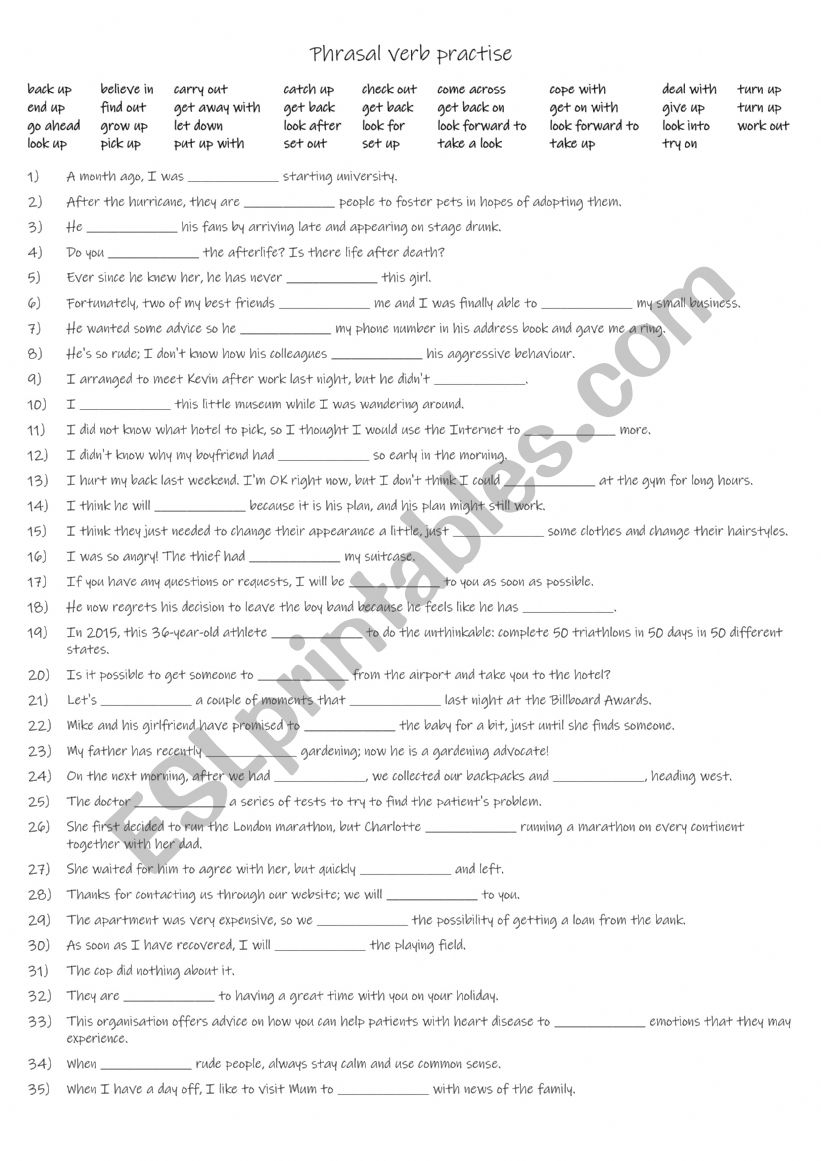 B1-B2  27 Phrasal verbs worksheet