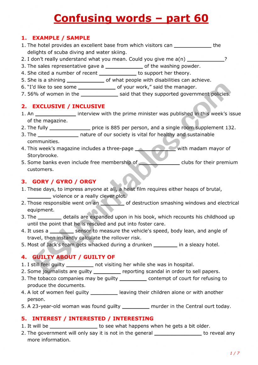 Confusing words - part 60 worksheet