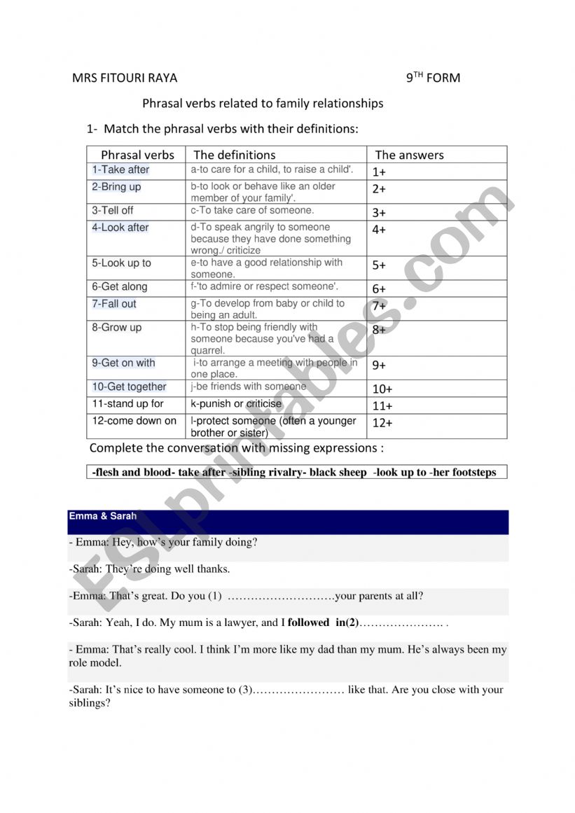 phrasal verbs related to family relationships