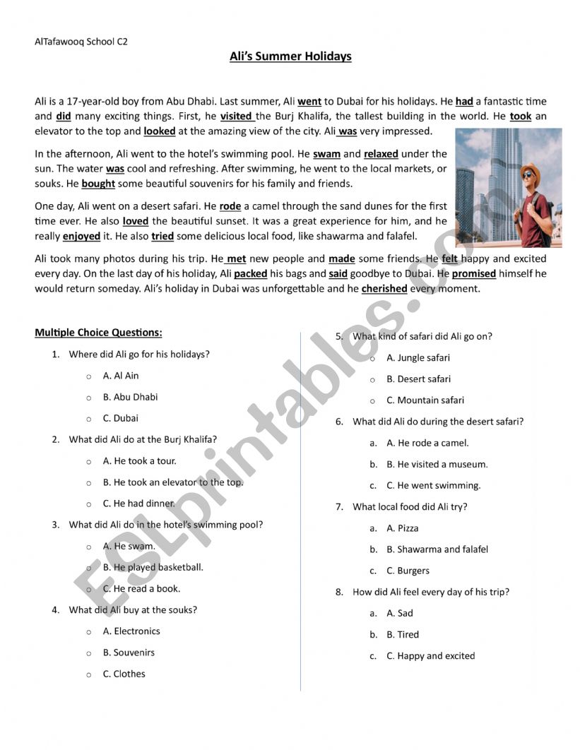 Summer holidays worksheet