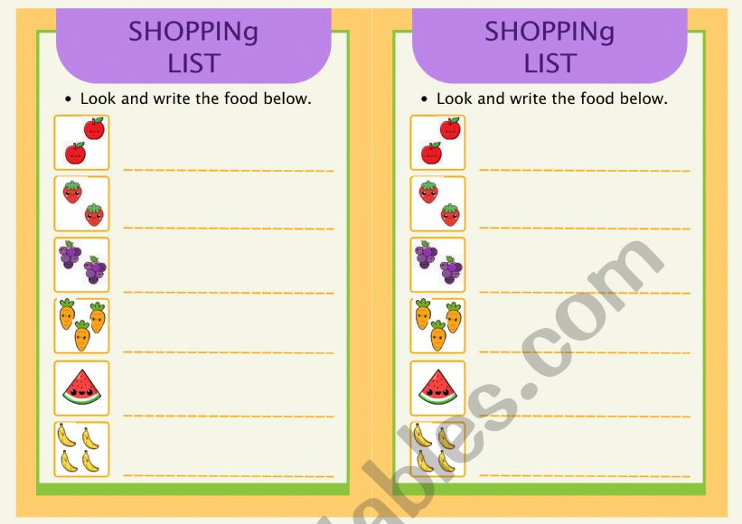 Shopping Activity worksheet