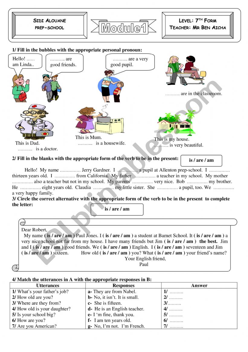 Verb to be remedial work worksheet