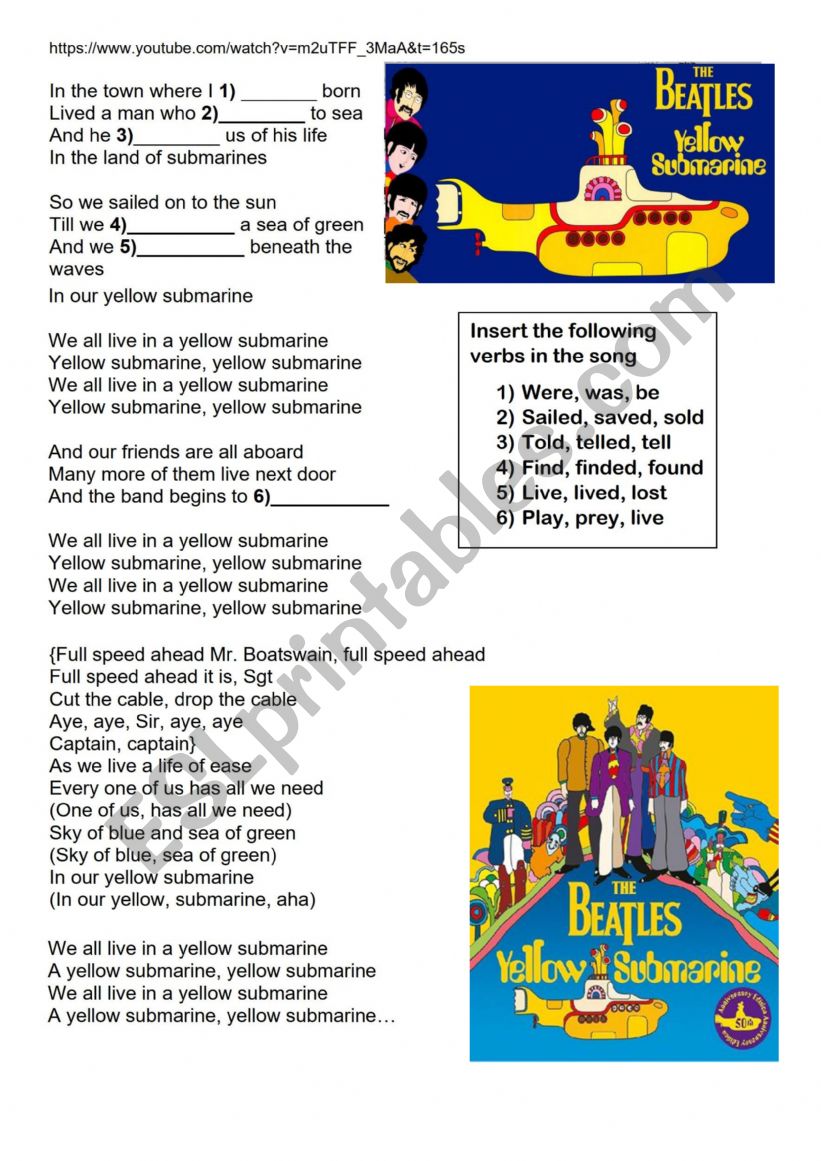 Yellow Submarine worksheet