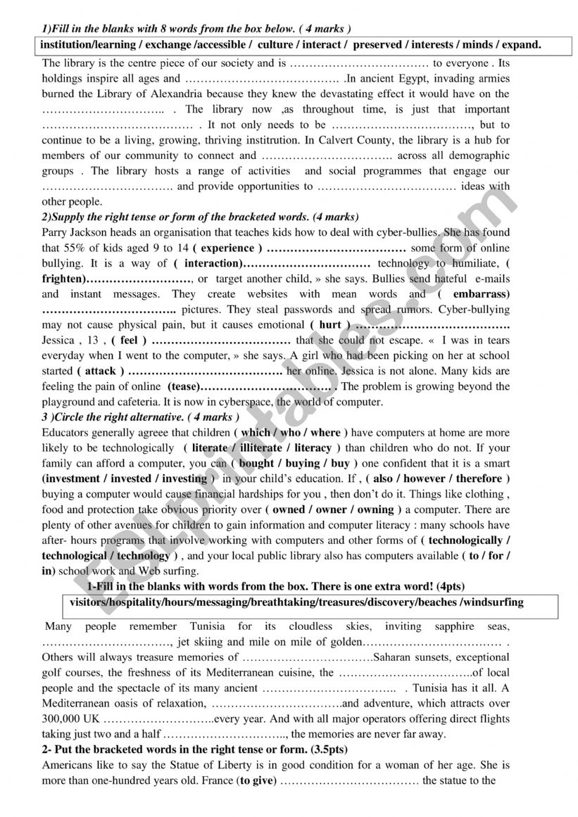 C ONSOLIDATION TASKS 2ND FORM worksheet