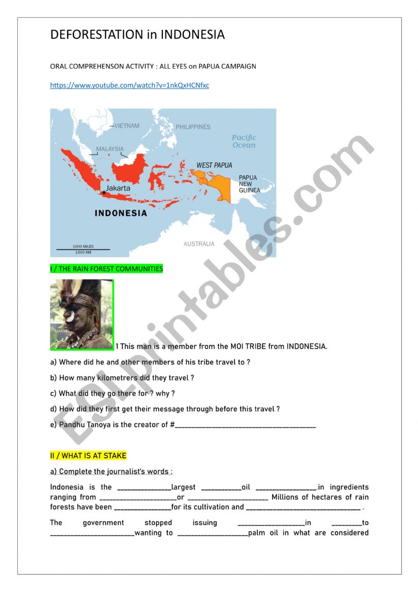 Deforestation in INDONESIA worksheet