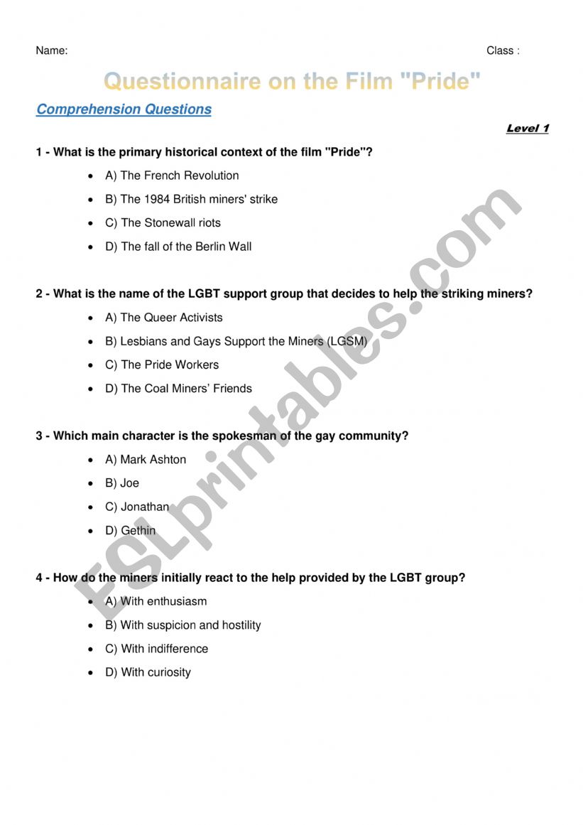 Pride questionnaire + written expression