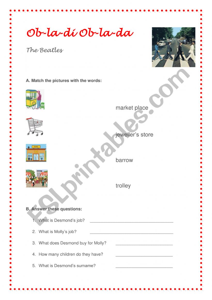 The Beatles - Obla-di Obla-da worksheet