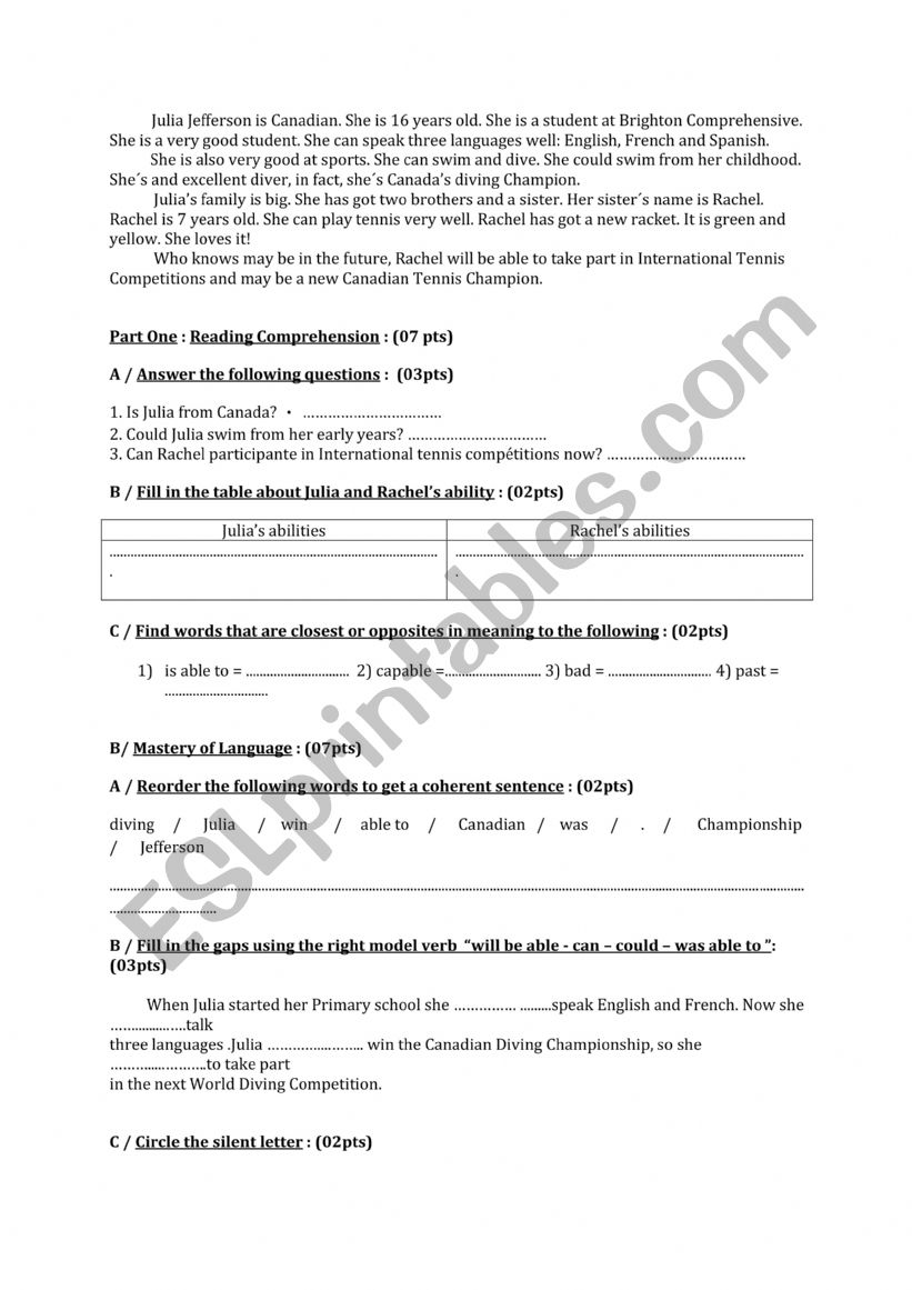  reading comprehension  worksheet