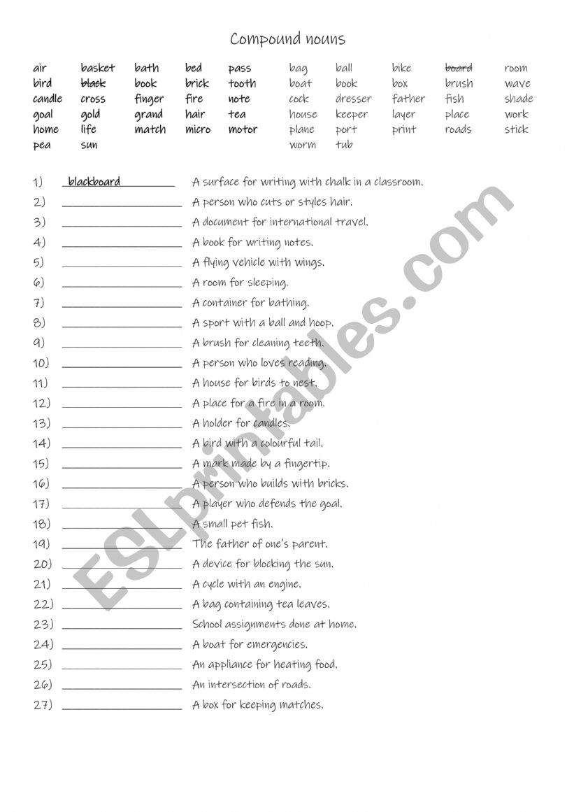 A2-B1 27  compound nouns worksheet