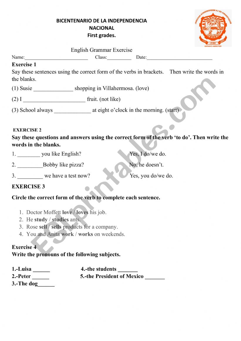 simple present basic test worksheet