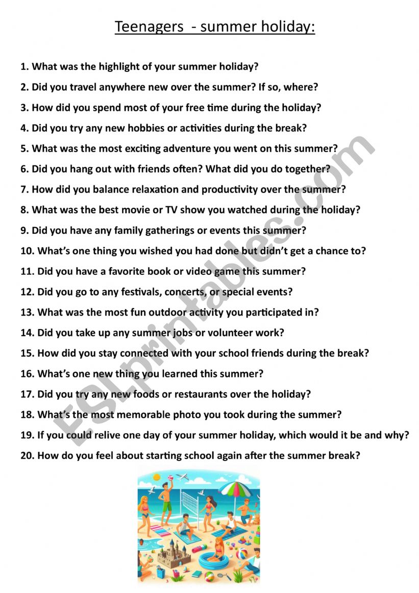 Teenagers and TRAVELLING speaking questions B2 Level