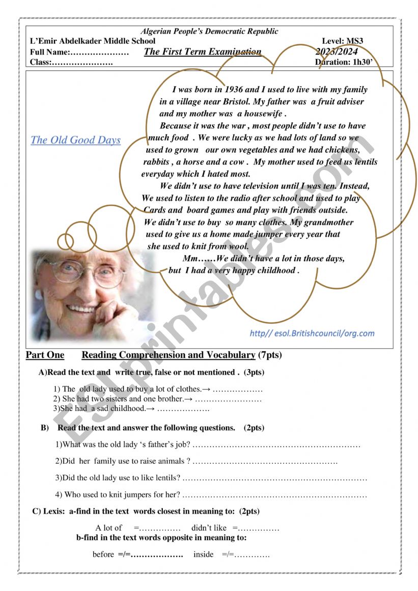 MEMORIES worksheet