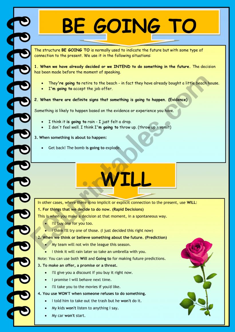 WILL & BE GOING TO worksheet