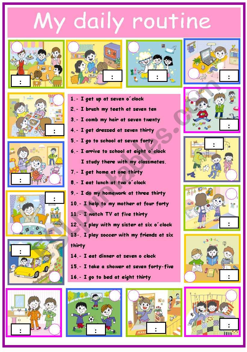 My Daily Routine ESL Worksheet By Karen1980