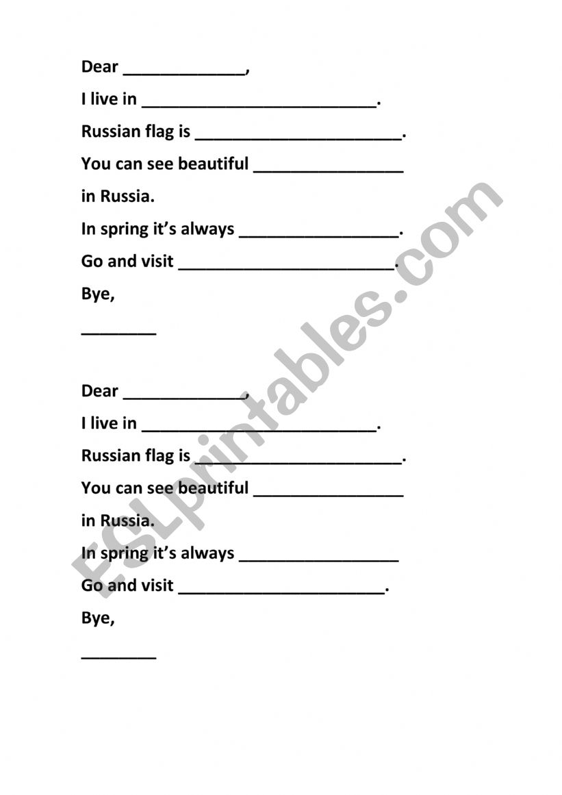 postcard (Russia) worksheet