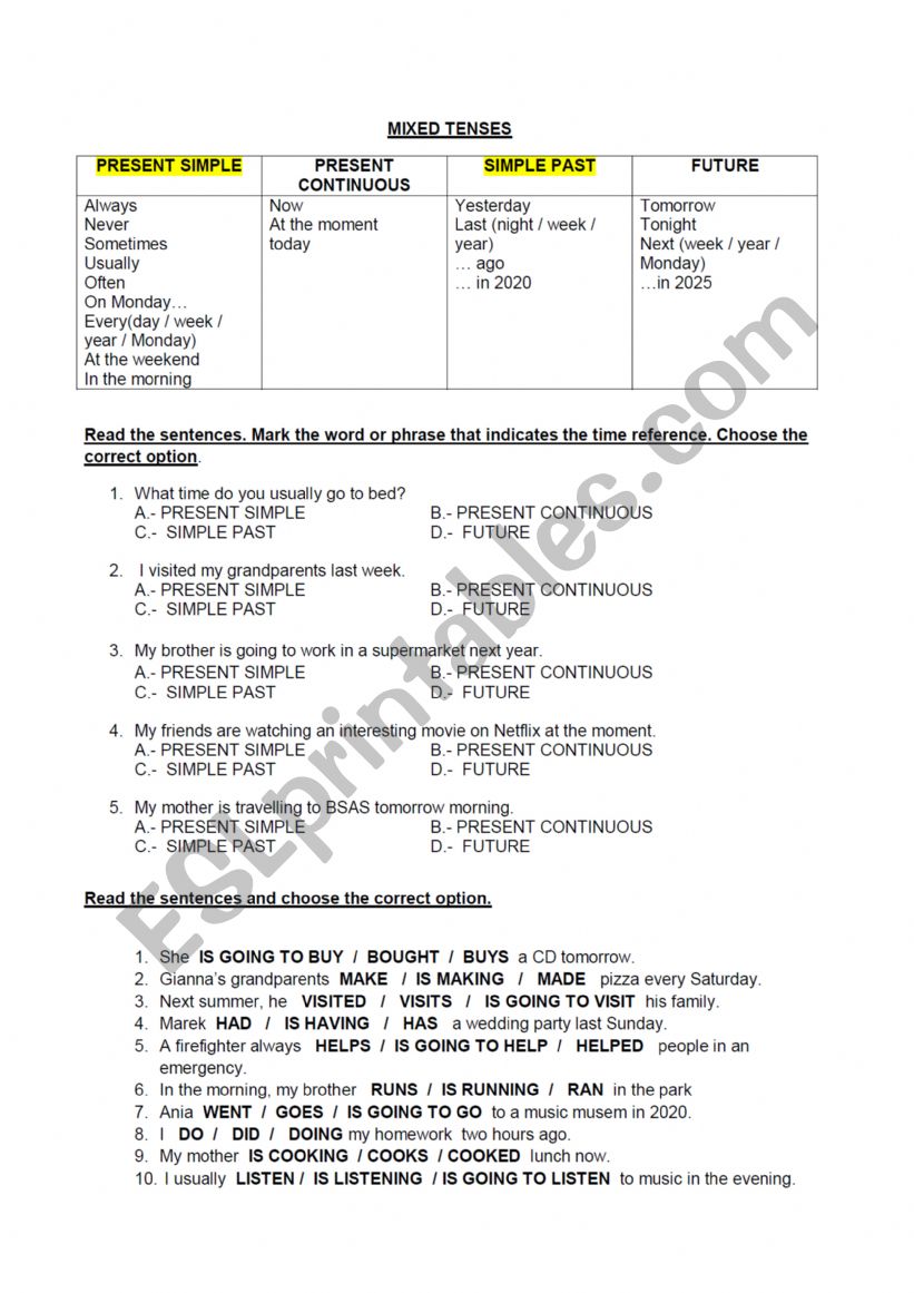 mixed tenses worksheet