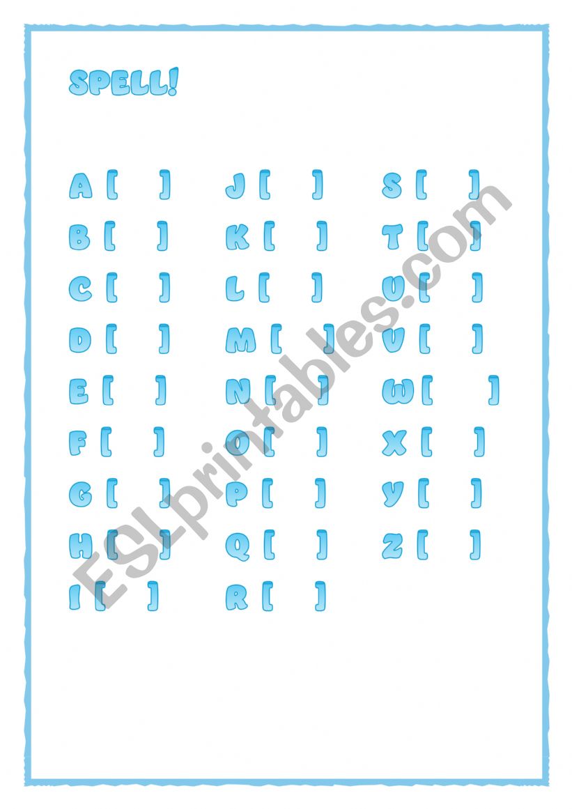 Spelling the alphabet worksheet