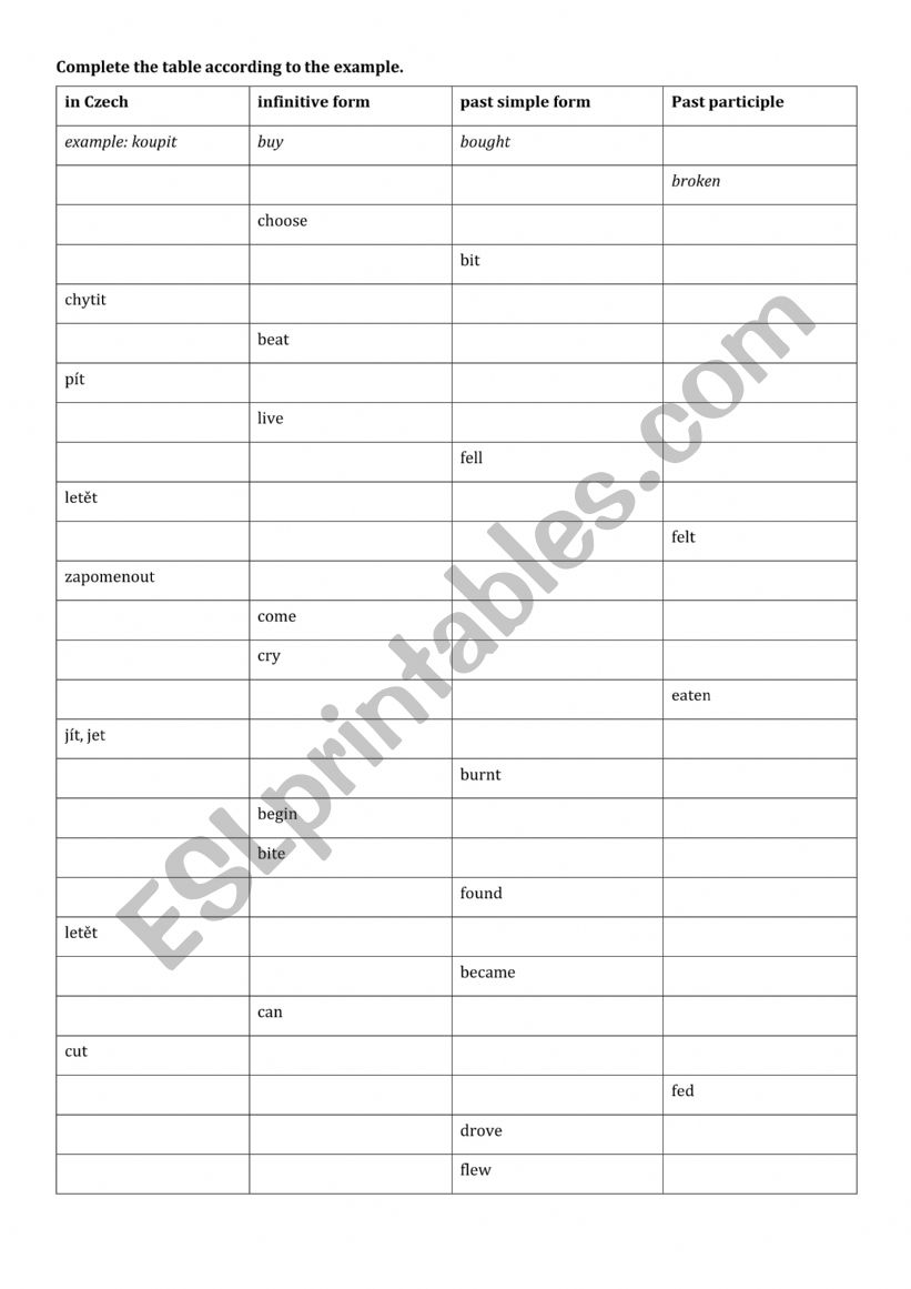 past simple irregular verbs worksheet