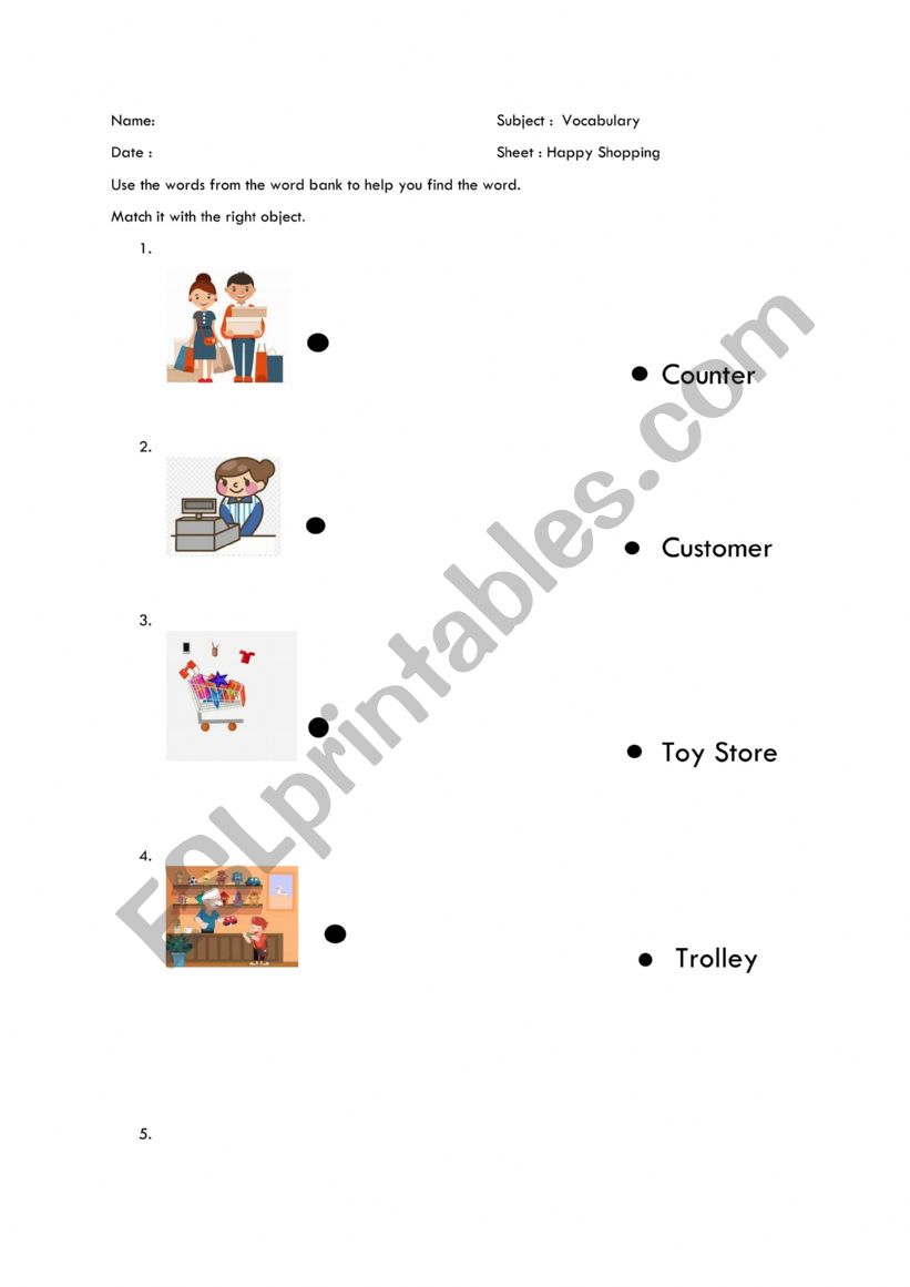 Shopping vocabulary worksheet