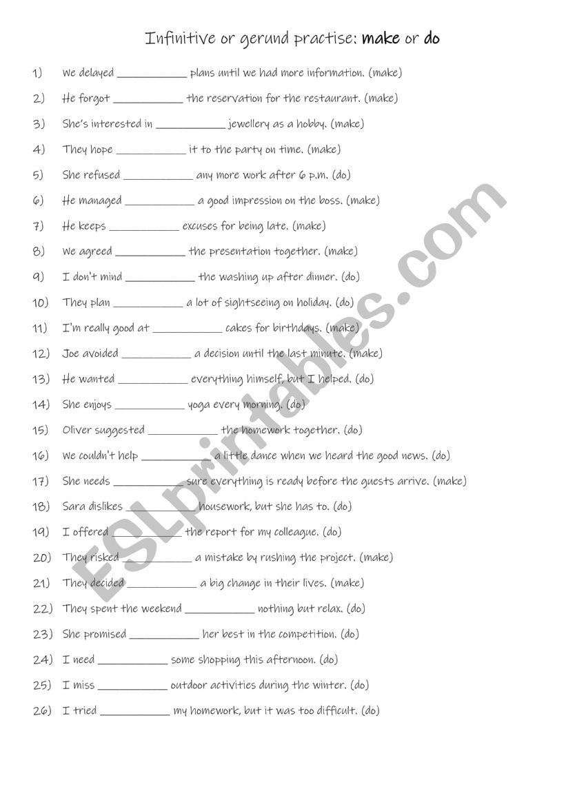 A2-B1 Gerund or infinitive practise