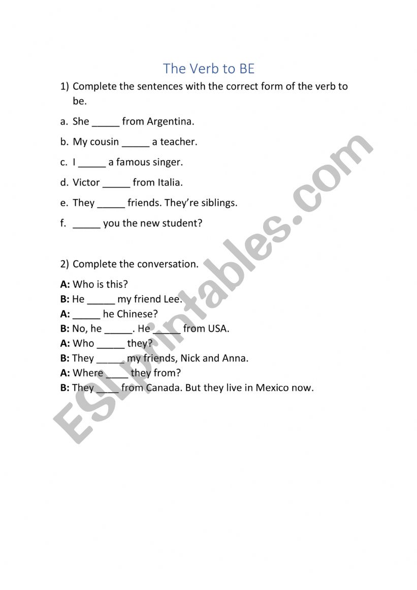 The Verb to BE worksheet