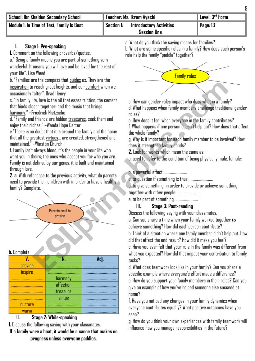 3rd Form - Module 1 - Section 1 - Introductory Activities