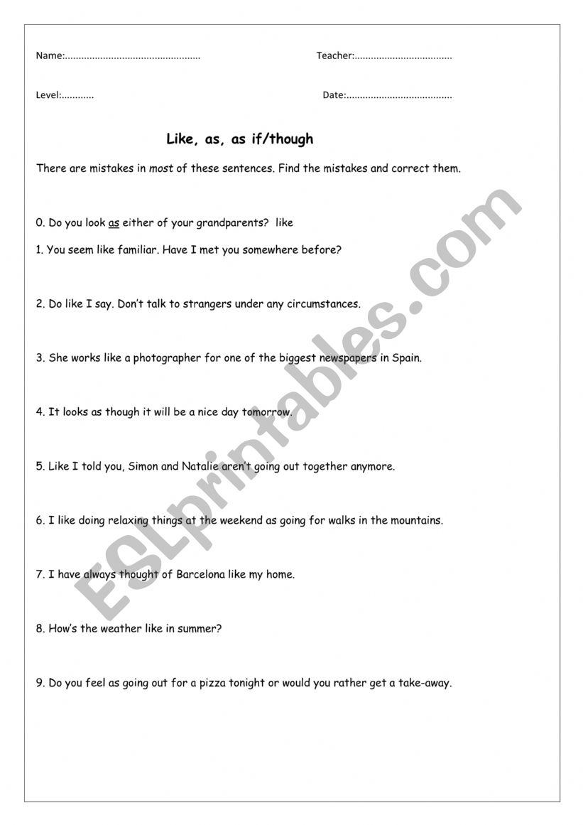 Like vs as vs as if worksheet