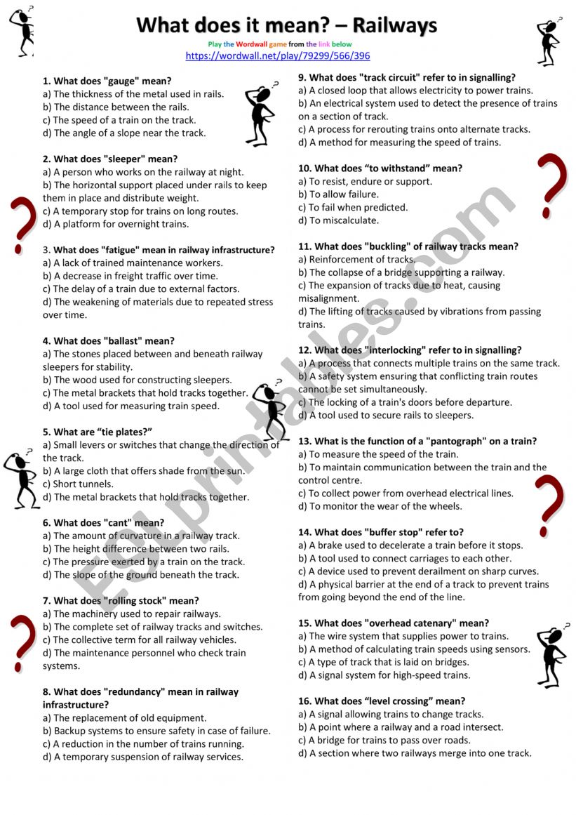 What does it mean?  Railways worksheet