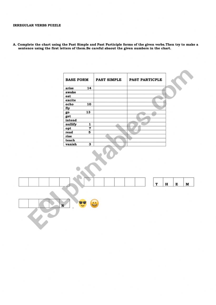 IRREGULAR VERBS PUZZLE worksheet