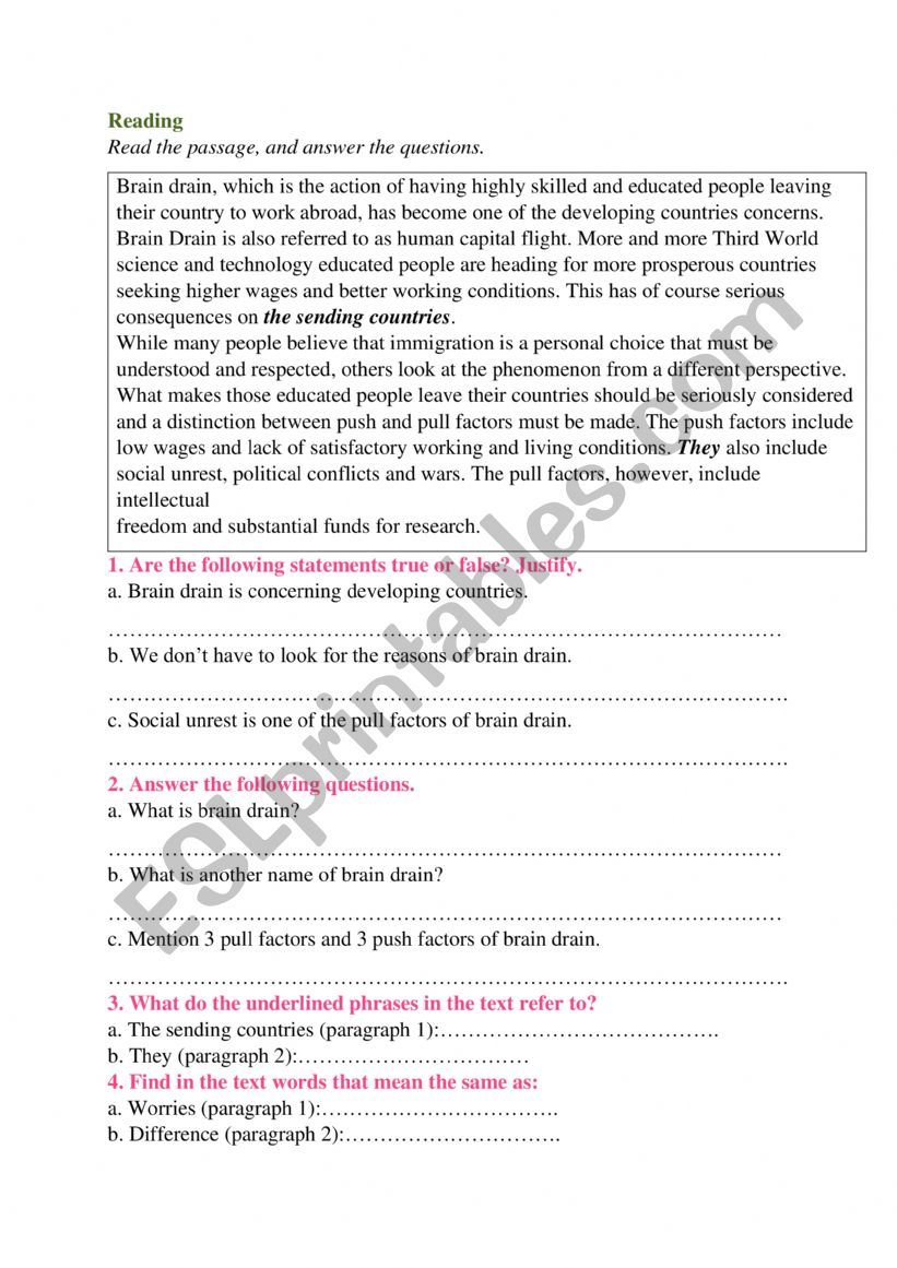 reading text with comprehension questions