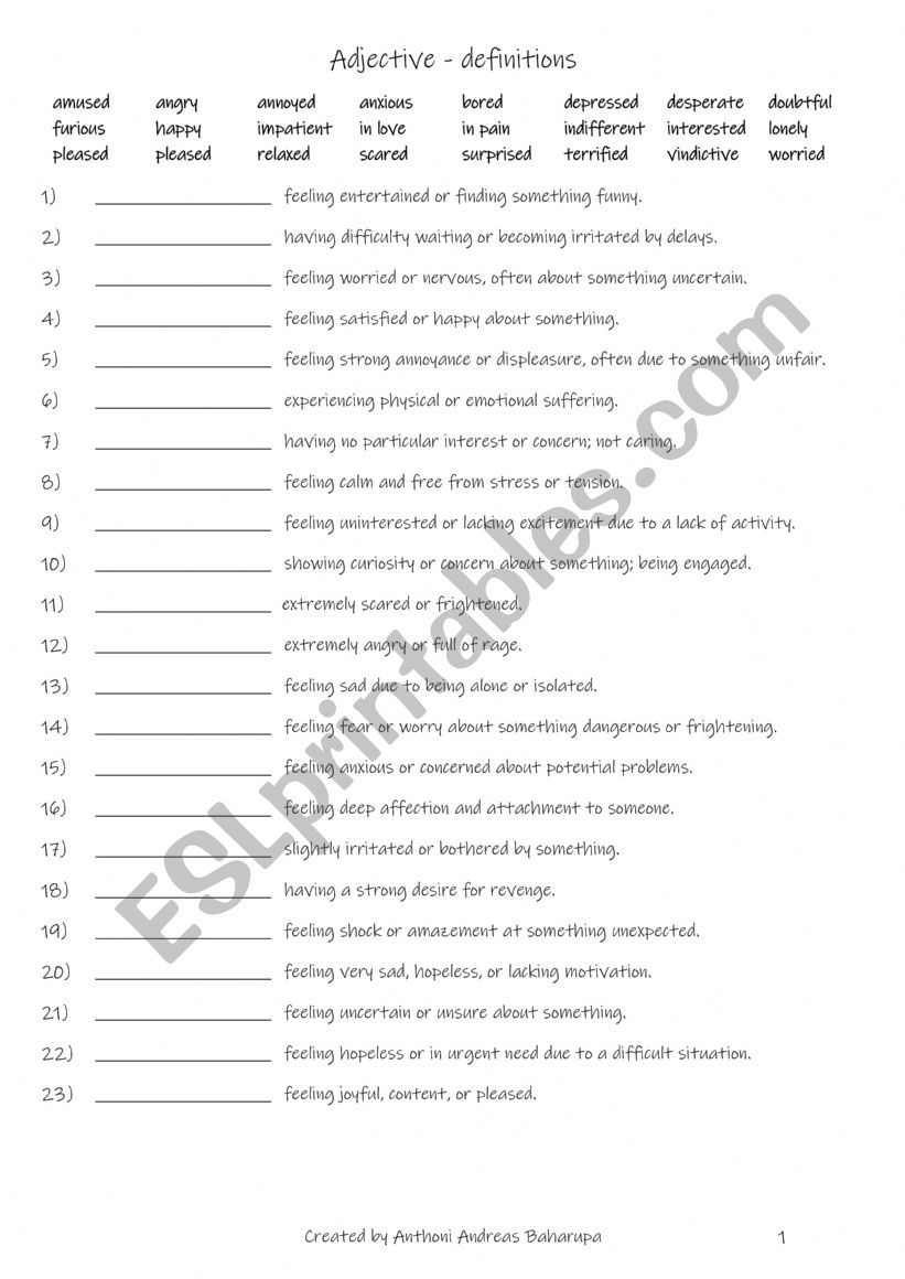 B1 23 adjectives to describe feelings  - definitions