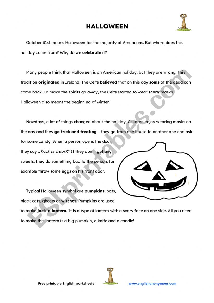 Halloween - reading + additional exercises